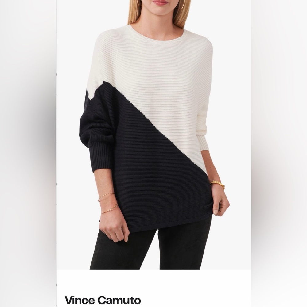 Vince Camuto Colorblock Asymmetrical Sweater in Antique White/Black